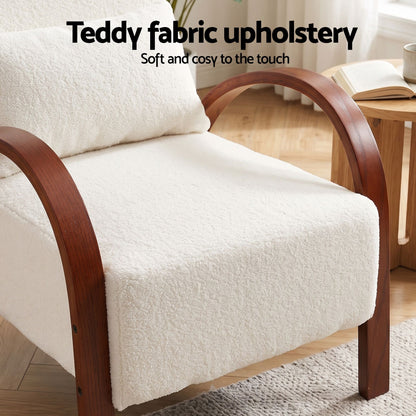 Artiss Teddy Fabric Armchair Curved Bentwood Arms with Cushion Beige-Furniture > Bar Stools &amp; Chairs > Arm Chairs &amp; Recliners-PEROZ Accessories