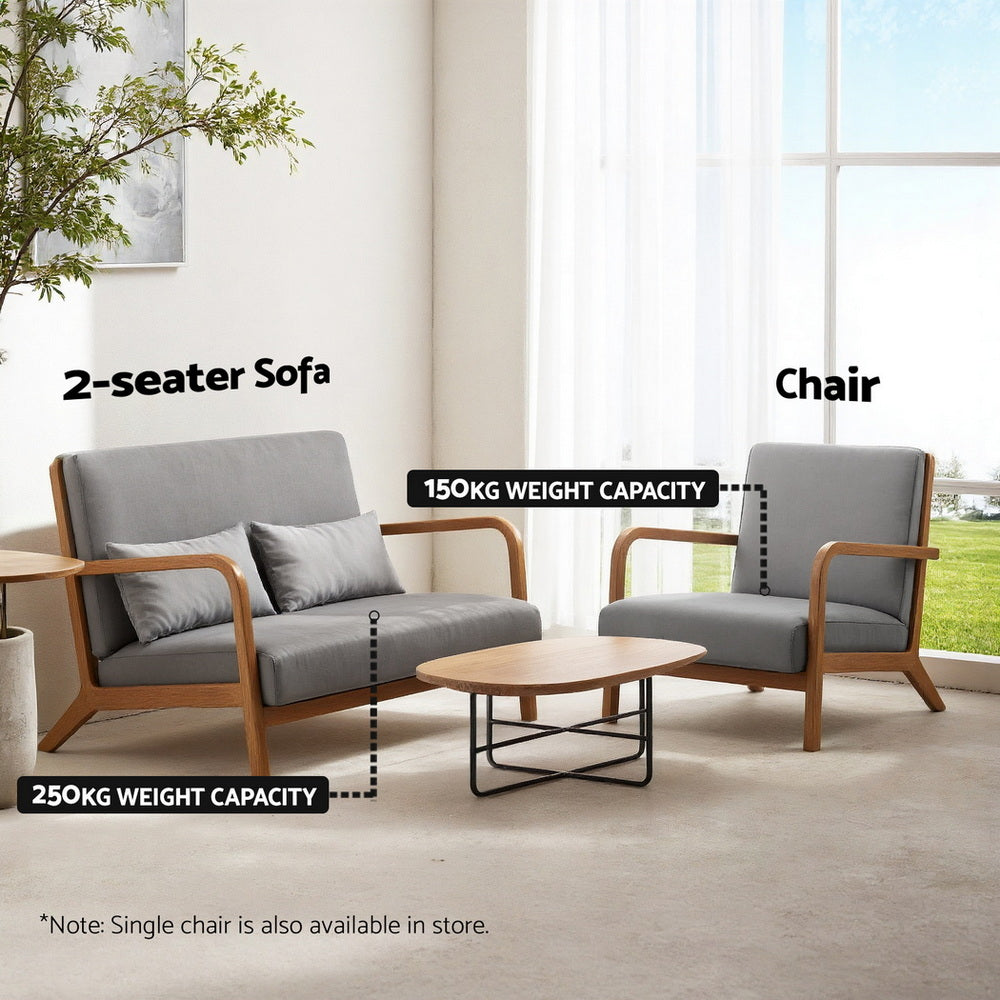 Artiss Armchair 2-seater Loveseat Fabric Grey-Furniture &gt; Bar Stools &amp; Chairs &gt; Arm Chairs &amp; Recliners-PEROZ Accessories