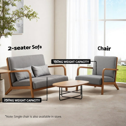Artiss Armchair 2-seater Loveseat Fabric Grey-Furniture &gt; Bar Stools &amp; Chairs &gt; Arm Chairs &amp; Recliners-PEROZ Accessories