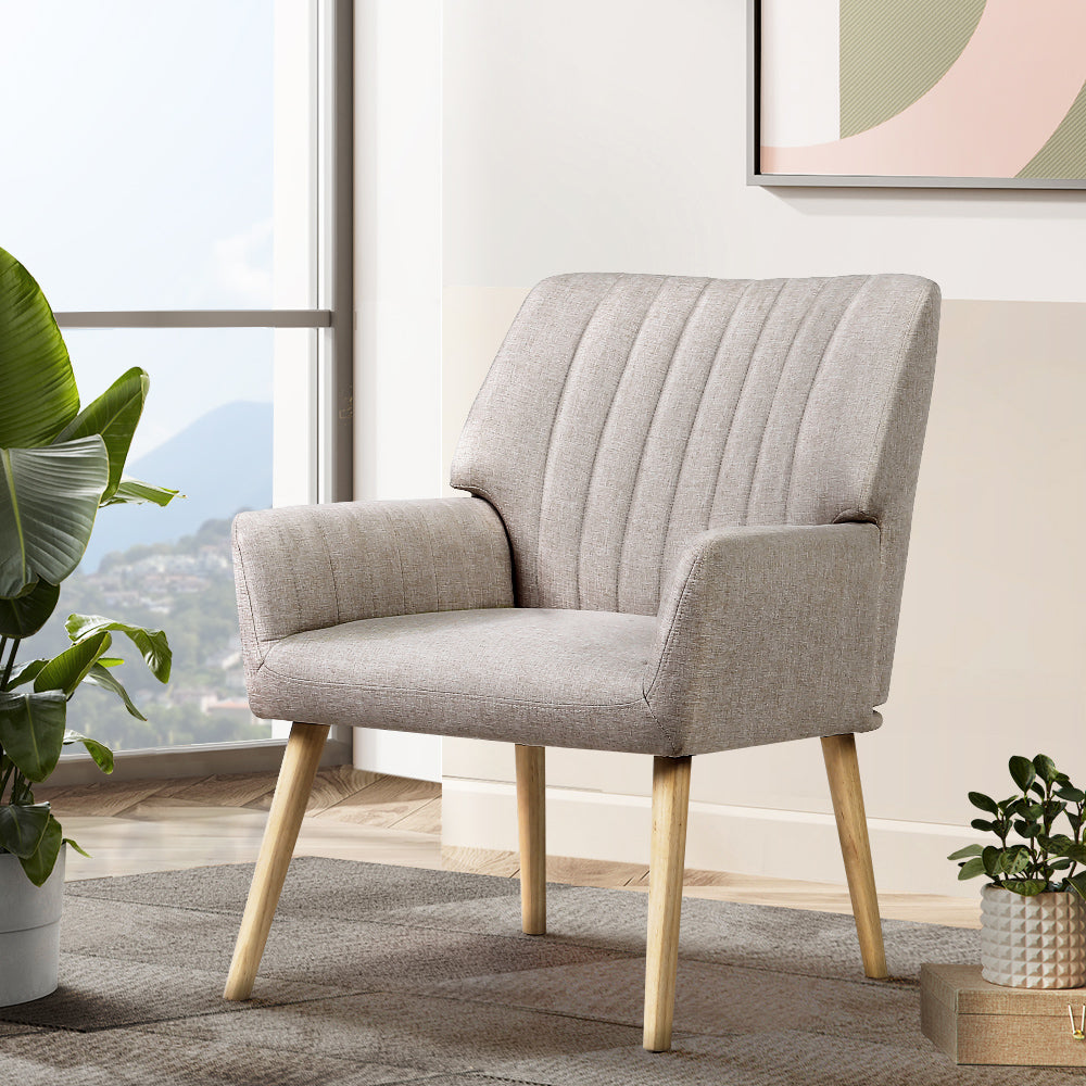 Artiss Armchair Fabric Beige Sebastini-Armchairs-PEROZ Accessories