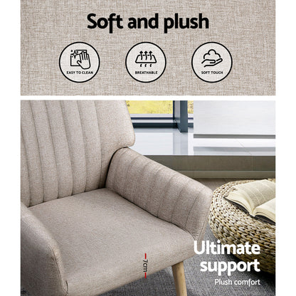 Artiss Armchair Fabric Beige Sebastini-Armchairs-PEROZ Accessories