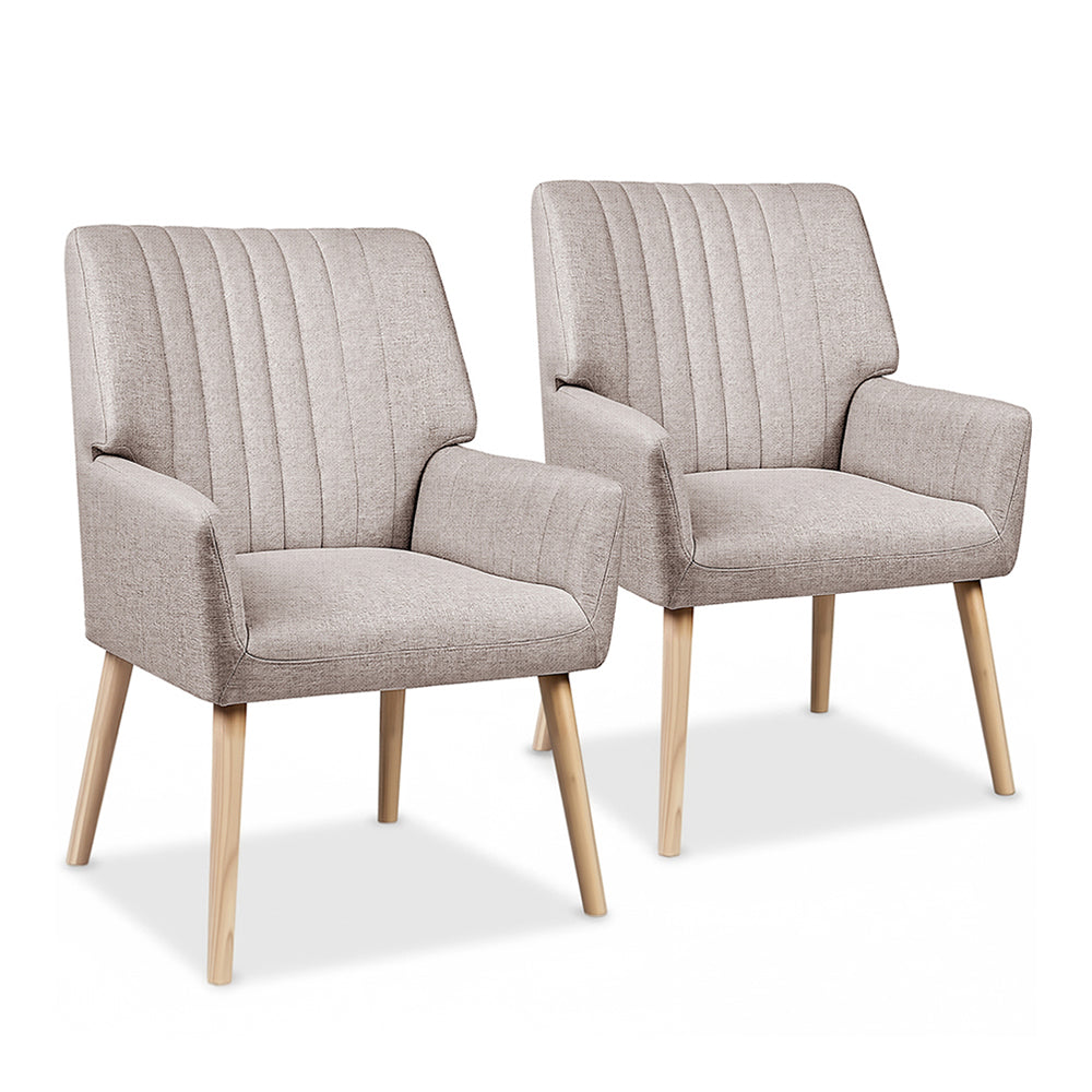 Artiss 2X Armchair Faux Fabric Beige-Furniture &gt; Bar Stools &amp; Chairs &gt; Arm Chairs &amp; Recliners-PEROZ Accessories