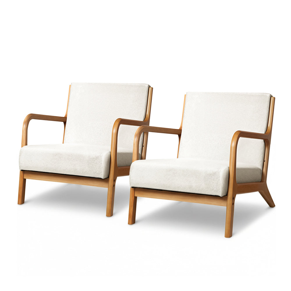 Artiss 2X Armchair Faux Fabric Beige-Furniture &gt; Bar Stools &amp; Chairs &gt; Arm Chairs &amp; Recliners-PEROZ Accessories