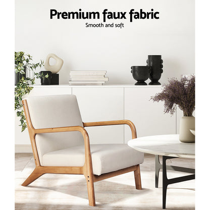 Artiss 2X Armchair Faux Fabric Beige-Furniture &gt; Bar Stools &amp; Chairs &gt; Arm Chairs &amp; Recliners-PEROZ Accessories