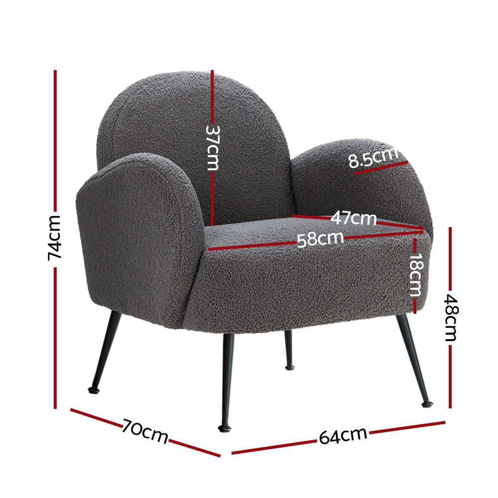 Artiss Armchair Boucle Charcoal Hanes-Armchairs-PEROZ Accessories