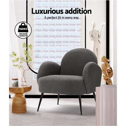 Artiss Armchair Boucle Charcoal Hanes-Armchairs-PEROZ Accessories