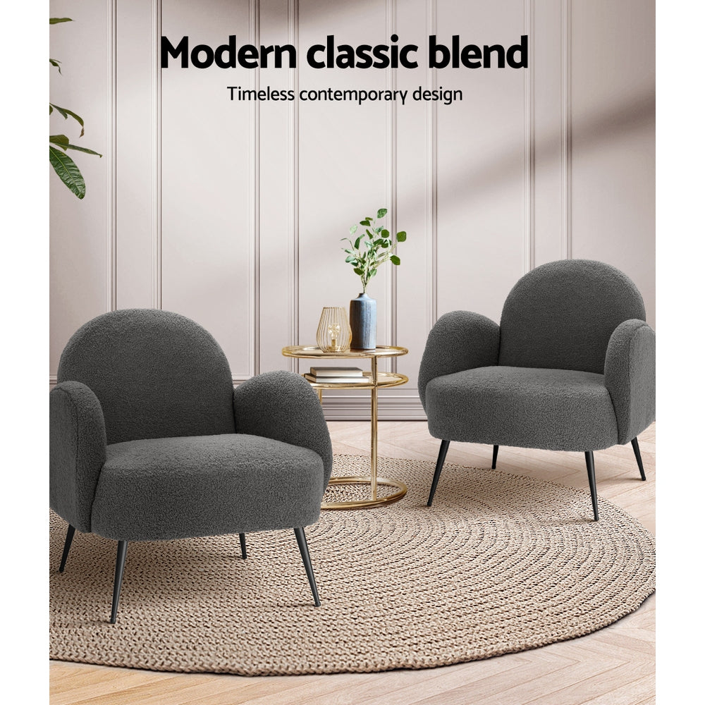 Artiss Armchair Boucle Charcoal Hanes-Armchairs-PEROZ Accessories
