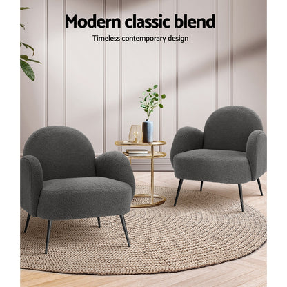 Artiss Armchair Boucle Charcoal Hanes-Armchairs-PEROZ Accessories