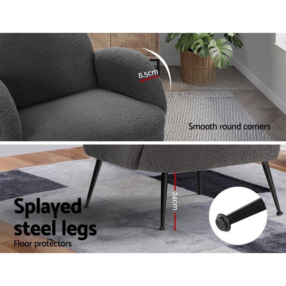 Artiss Armchair Boucle Charcoal Hanes-Armchairs-PEROZ Accessories