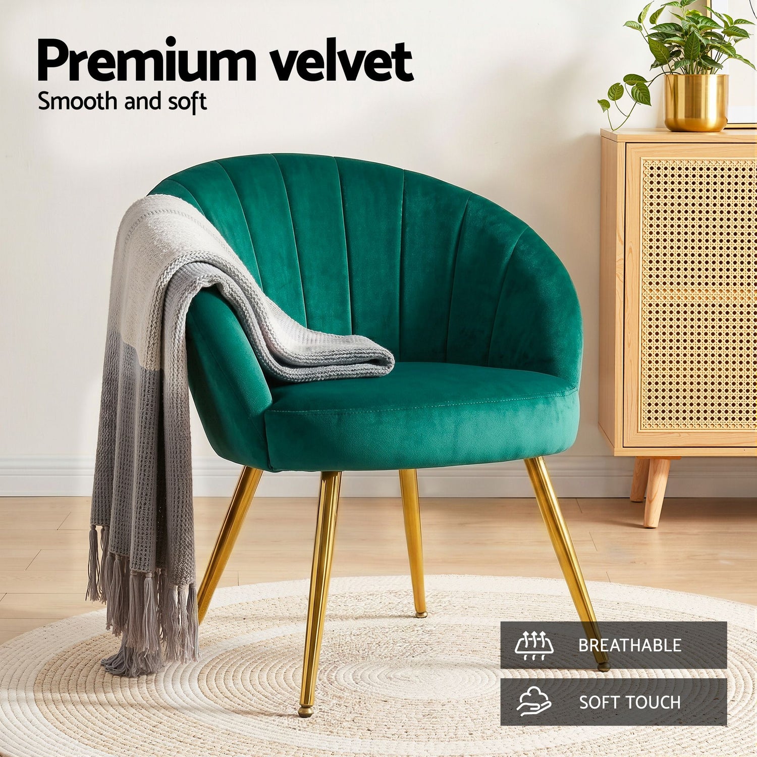 Artiss Armchair Velvet Green Eloise-Armchairs-PEROZ Accessories