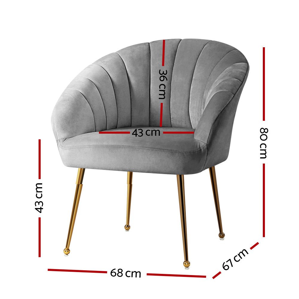 Artiss Armchair Velvet Grey Eloise-Furniture &gt; Living Room-PEROZ Accessories