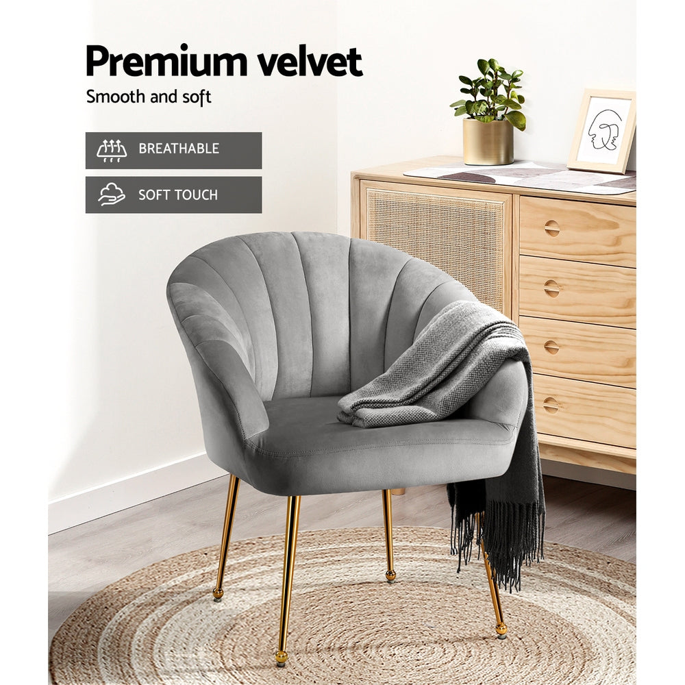 Artiss Armchair Velvet Grey Eloise-Furniture &gt; Living Room-PEROZ Accessories