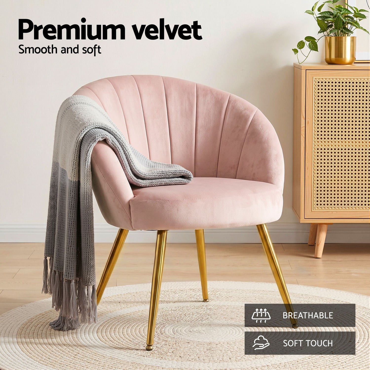 Artiss Armchair Velvet Pink Eloise-Armchairs-PEROZ Accessories