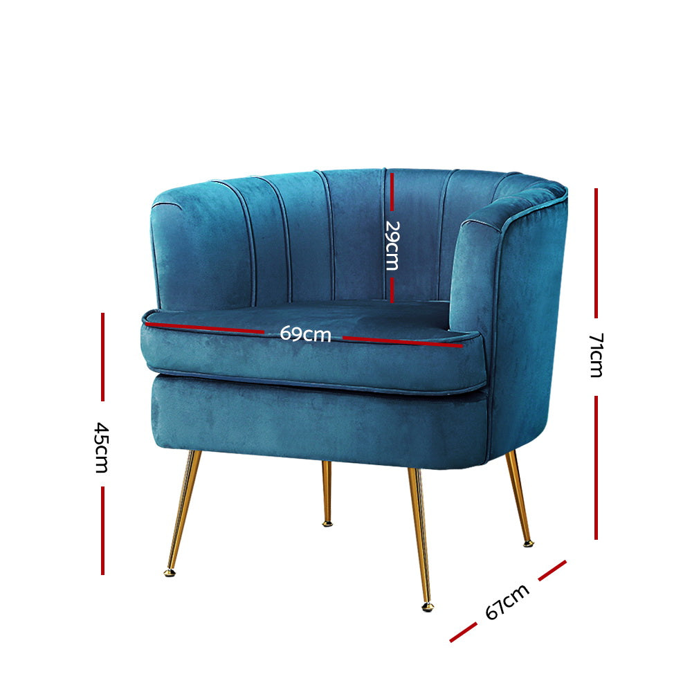 Artiss Armchair Velvet Blue Norvia-Armchairs-PEROZ Accessories