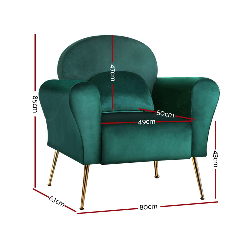 Artiss Armchair Green Velvet Caroline-Armchairs-PEROZ Accessories