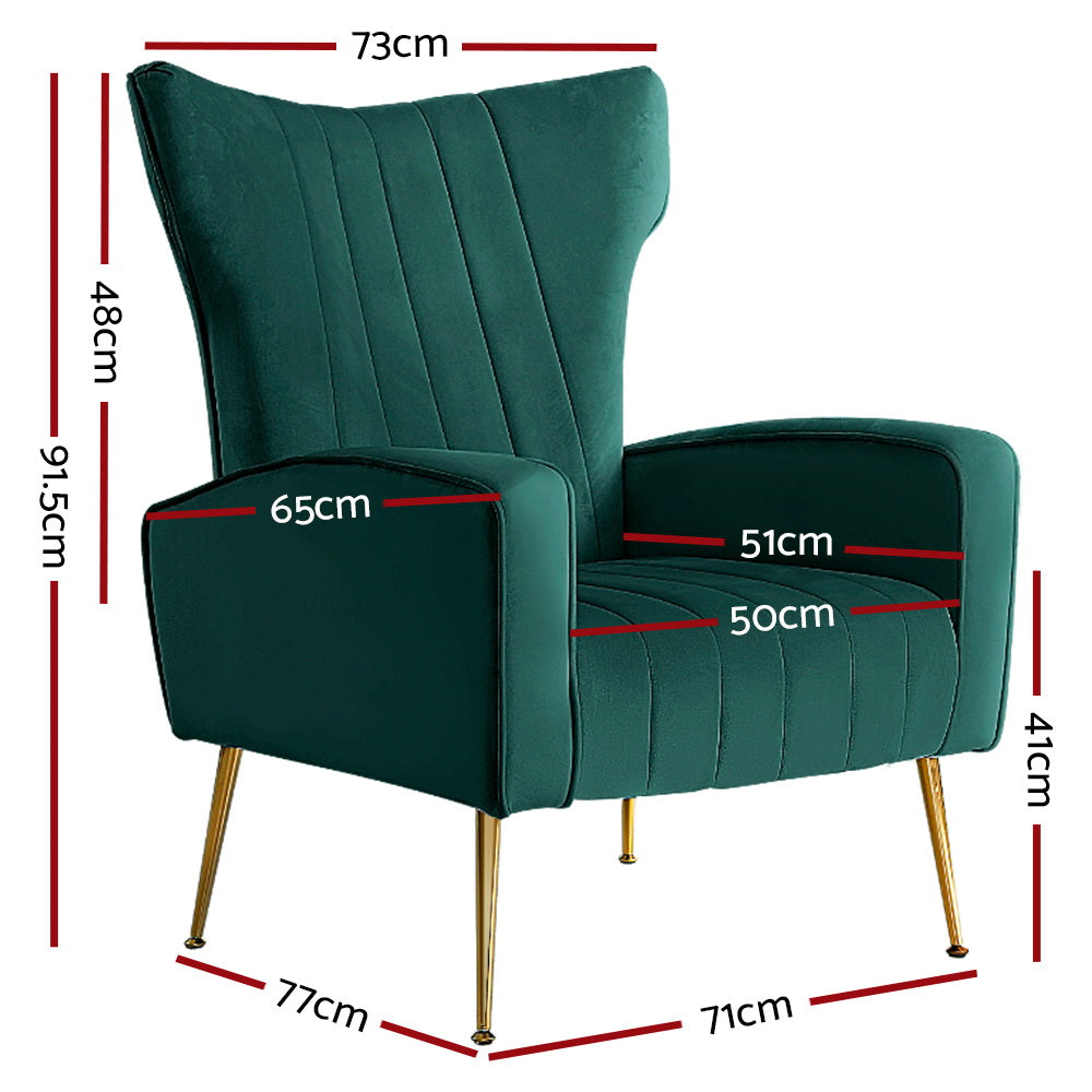 Artiss Armchair Green Velvet Kate-Furniture &gt; Living Room-PEROZ Accessories