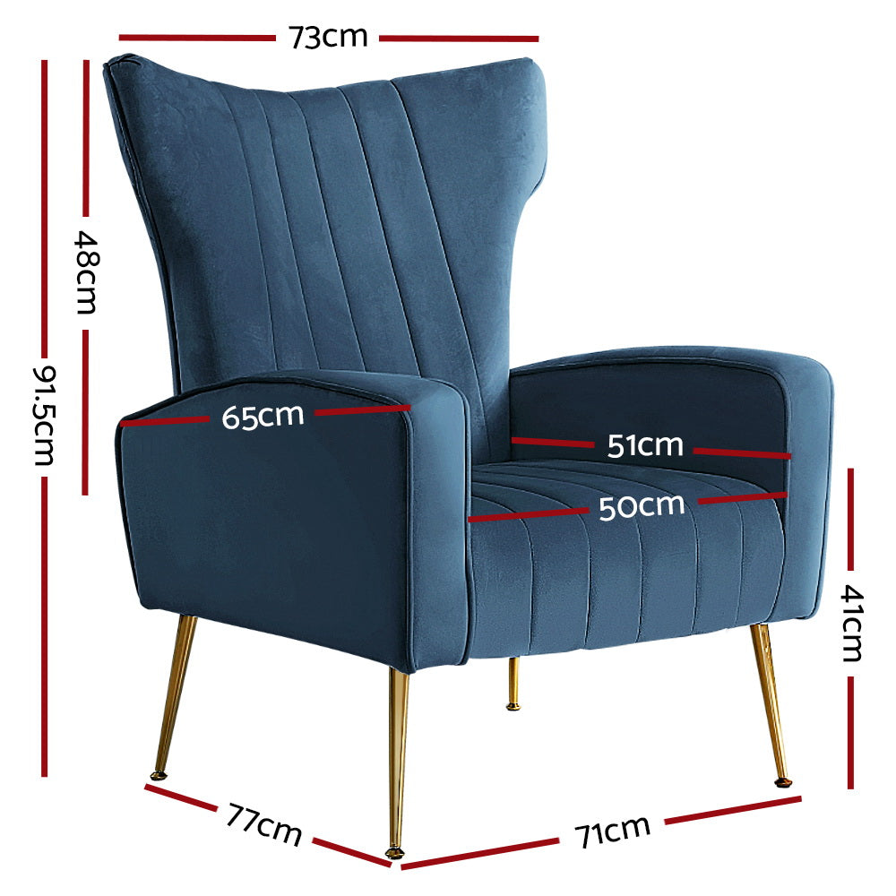 Artiss Armchair Navy Velvet Kate-Armchairs-PEROZ Accessories