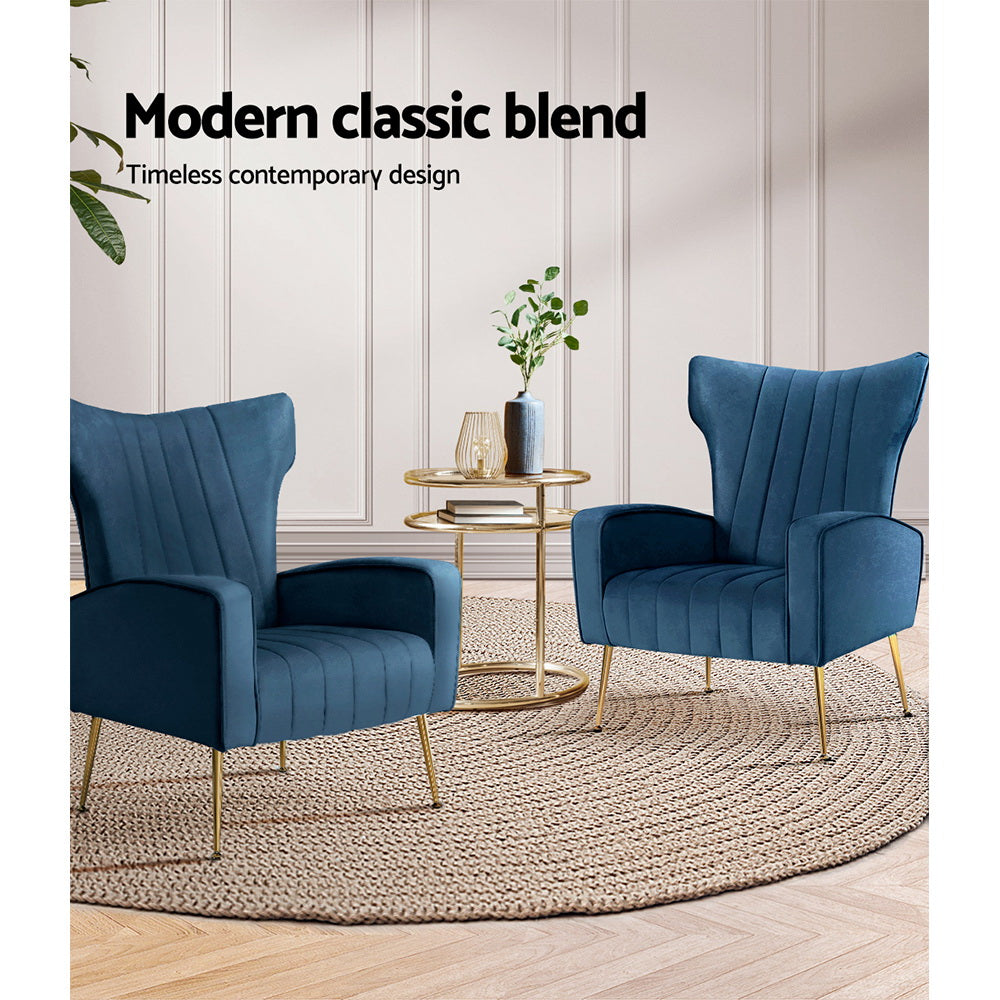 Artiss Armchair Navy Velvet Kate-Armchairs-PEROZ Accessories