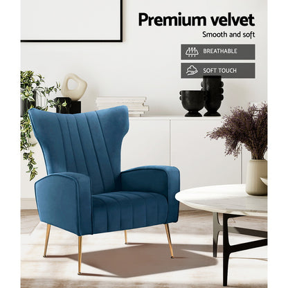 Artiss Armchair Navy Velvet Kate-Armchairs-PEROZ Accessories