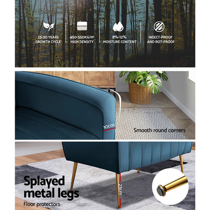 Artiss Armchair Navy Velvet Kate-Armchairs-PEROZ Accessories