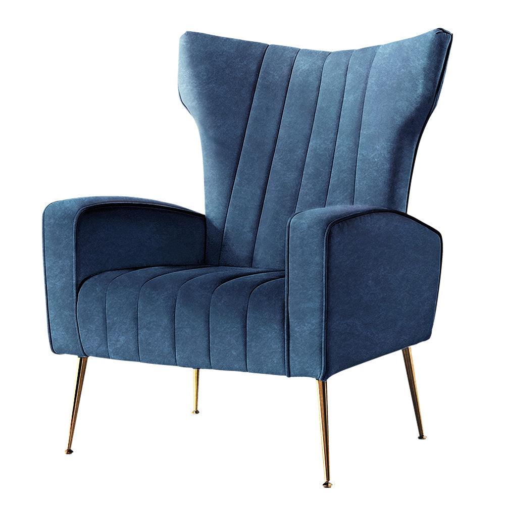 Artiss Armchair Navy Velvet Kate-Armchairs-PEROZ Accessories