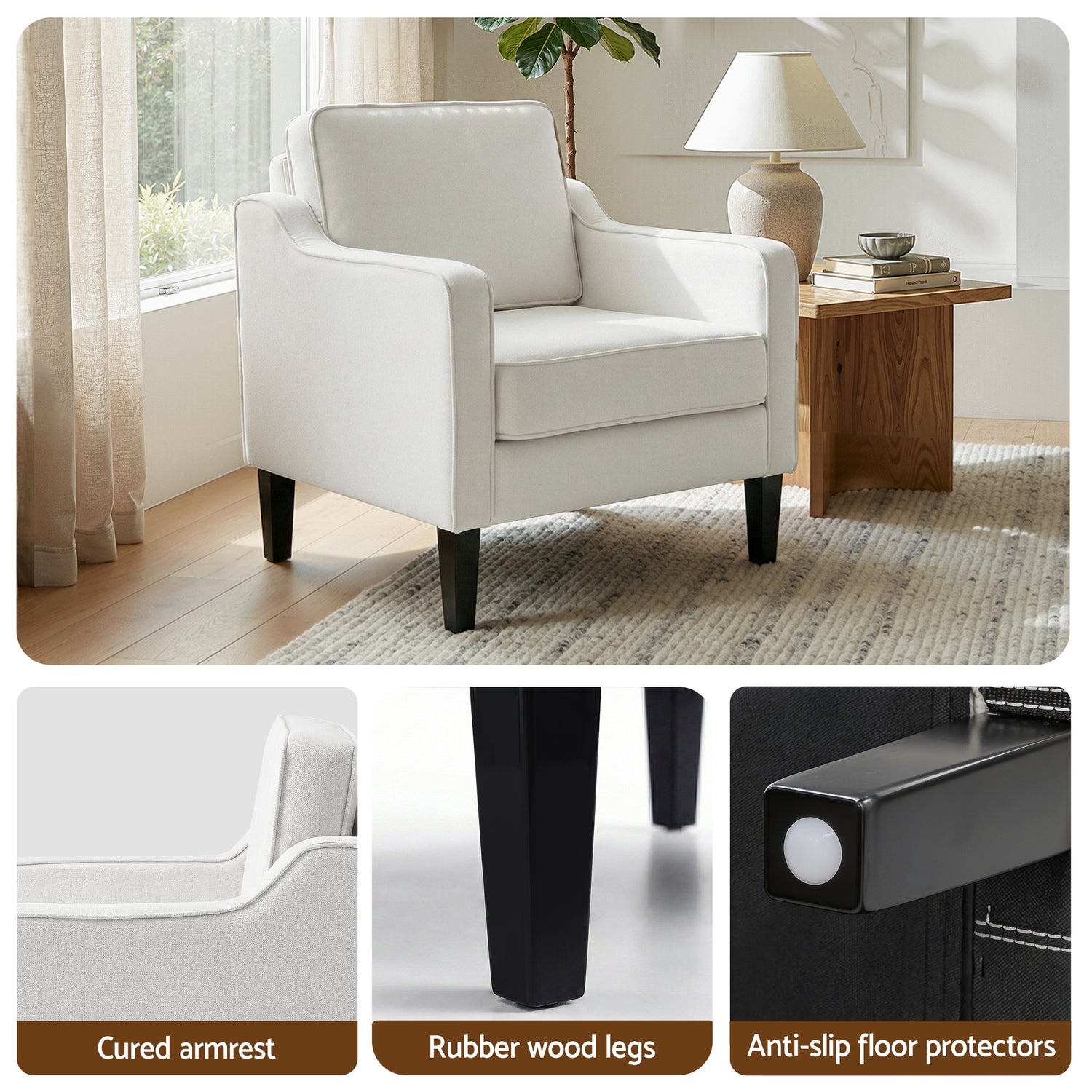 Artiss Armchair Lounge Accent Chair Linen Fabric Beige-Furniture > Bar Stools &amp; Chairs > Arm Chairs &amp; Recliners-PEROZ Accessories