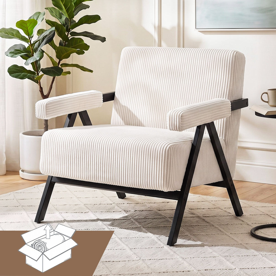 Artiss Compressed Armchair White Corduroy Accent Chair for Small Space-Furniture > Bar Stools &amp; Chairs > Arm Chairs &amp; Recliners-PEROZ Accessories