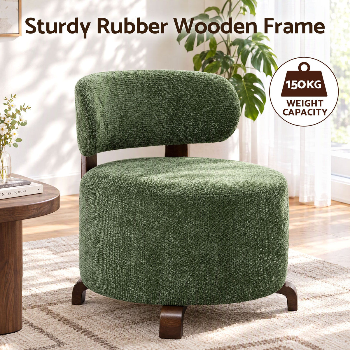 Artiss Armchair Occasional Chair Linen Upholstered Curved Backrest Green-Furniture > Bar Stools &amp; Chairs > Arm Chairs &amp; Recliners-PEROZ Accessories
