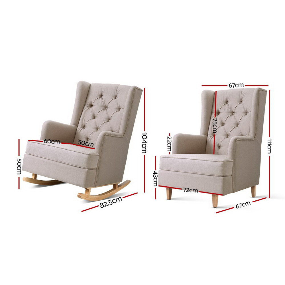 Artiss Rocking Chair Armchair Linen Fabric Beige Gaia-Armchairs-PEROZ Accessories