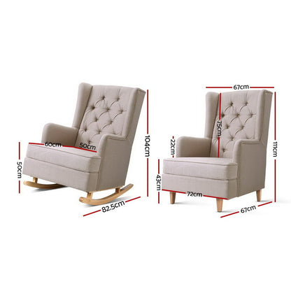 Artiss Rocking Chair Armchair Linen Fabric Beige Gaia-Armchairs-PEROZ Accessories