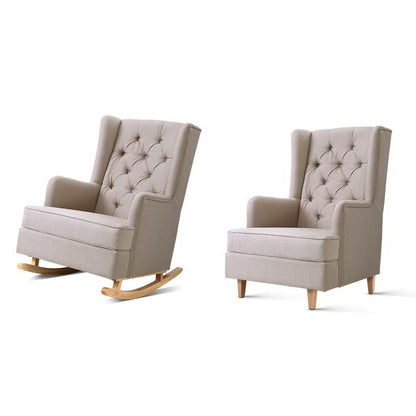 Artiss Rocking Chair Armchair Linen Fabric Beige Gaia-Armchairs-PEROZ Accessories