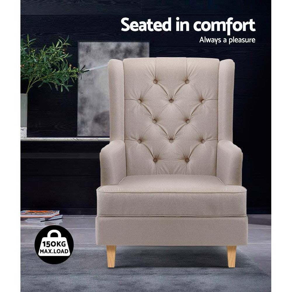 Artiss Rocking Chair Armchair Linen Fabric Beige Gaia-Armchairs-PEROZ Accessories