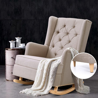 Artiss Rocking Chair Armchair Linen Fabric Beige Gaia-Armchairs-PEROZ Accessories