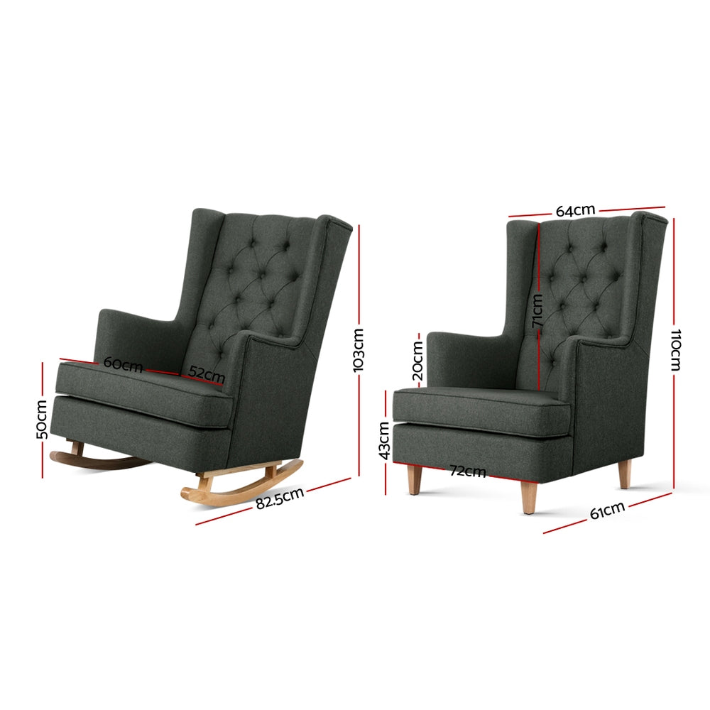 Artiss Rocking Chair Armchair Linen Fabric Charcoal Gaia-Armchairs-PEROZ Accessories