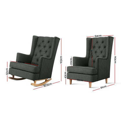 Artiss Rocking Chair Armchair Linen Fabric Charcoal Gaia-Armchairs-PEROZ Accessories