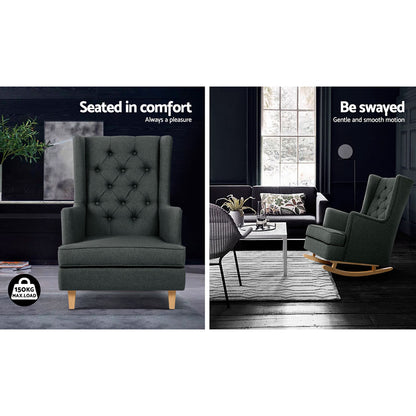 Artiss Rocking Chair Armchair Linen Fabric Charcoal Gaia-Armchairs-PEROZ Accessories