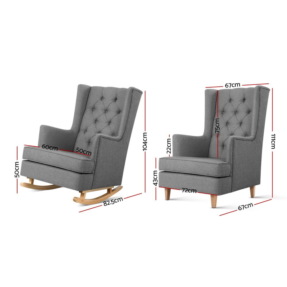 Artiss Rocking Chair Armchair Linen Fabric Grey Gaia-Armchairs-PEROZ Accessories
