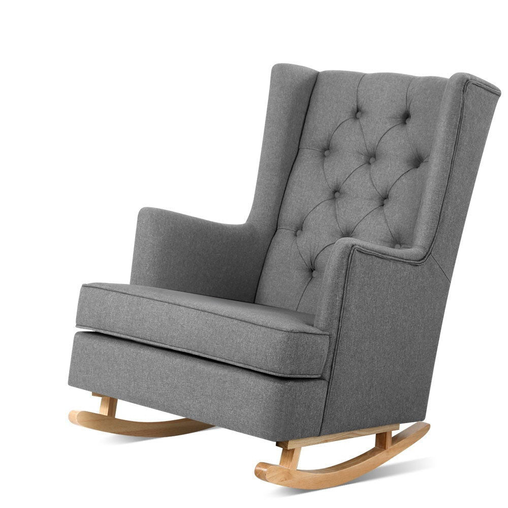 Artiss Rocking Chair Armchair Linen Fabric Grey Gaia-Armchairs-PEROZ Accessories