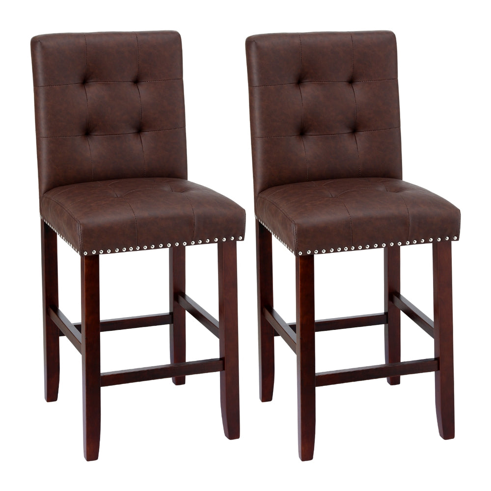 Artiss 2x Bar Stools Kitchen Dining Chairs Counter PU Leather Wooden Ada Brown-Furniture &gt; Bar Stools &amp; Chairs &gt; Table &amp; Bar Stools-PEROZ Accessories