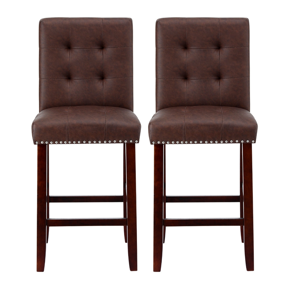 Artiss 2x Bar Stools Kitchen Dining Chairs Counter PU Leather Wooden Ada Brown-Furniture &gt; Bar Stools &amp; Chairs &gt; Table &amp; Bar Stools-PEROZ Accessories