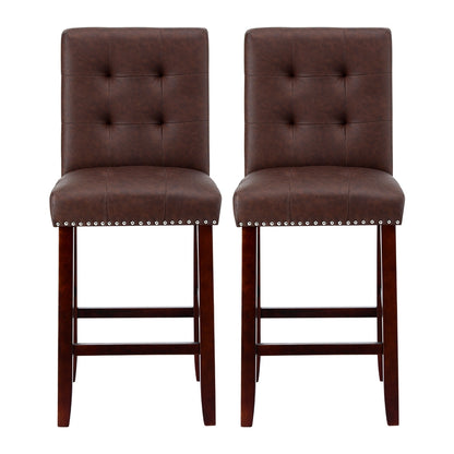 Artiss 2x Bar Stools Kitchen Dining Chairs Counter PU Leather Wooden Ada Brown-Furniture &gt; Bar Stools &amp; Chairs &gt; Table &amp; Bar Stools-PEROZ Accessories