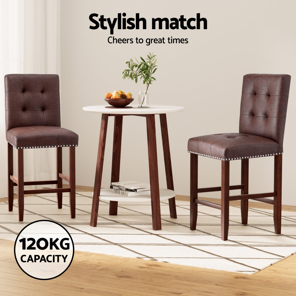 Artiss 2x Bar Stools Kitchen Dining Chairs Counter PU Leather Wooden Ada Brown-Furniture &gt; Bar Stools &amp; Chairs &gt; Table &amp; Bar Stools-PEROZ Accessories