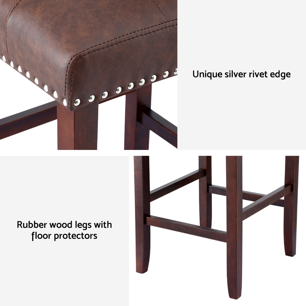 Artiss 2x Bar Stools Kitchen Dining Chairs Counter PU Leather Wooden Ada Brown-Furniture &gt; Bar Stools &amp; Chairs &gt; Table &amp; Bar Stools-PEROZ Accessories