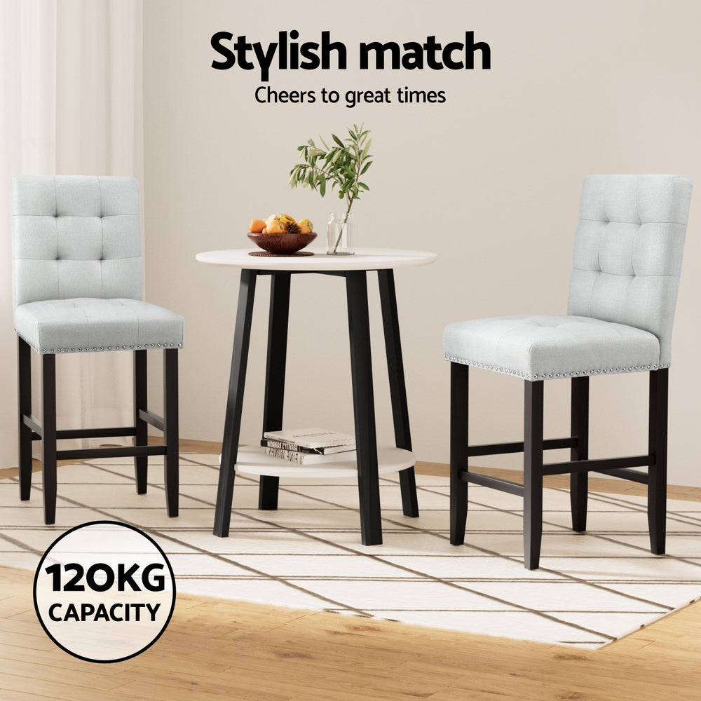 Artiss 2x Bar Stools Kitchen Dining Chairs Counter Fabric Stool Wooden Ada Grey-Furniture &gt; Bar Stools &amp; Chairs &gt; Table &amp; Bar Stools-PEROZ Accessories