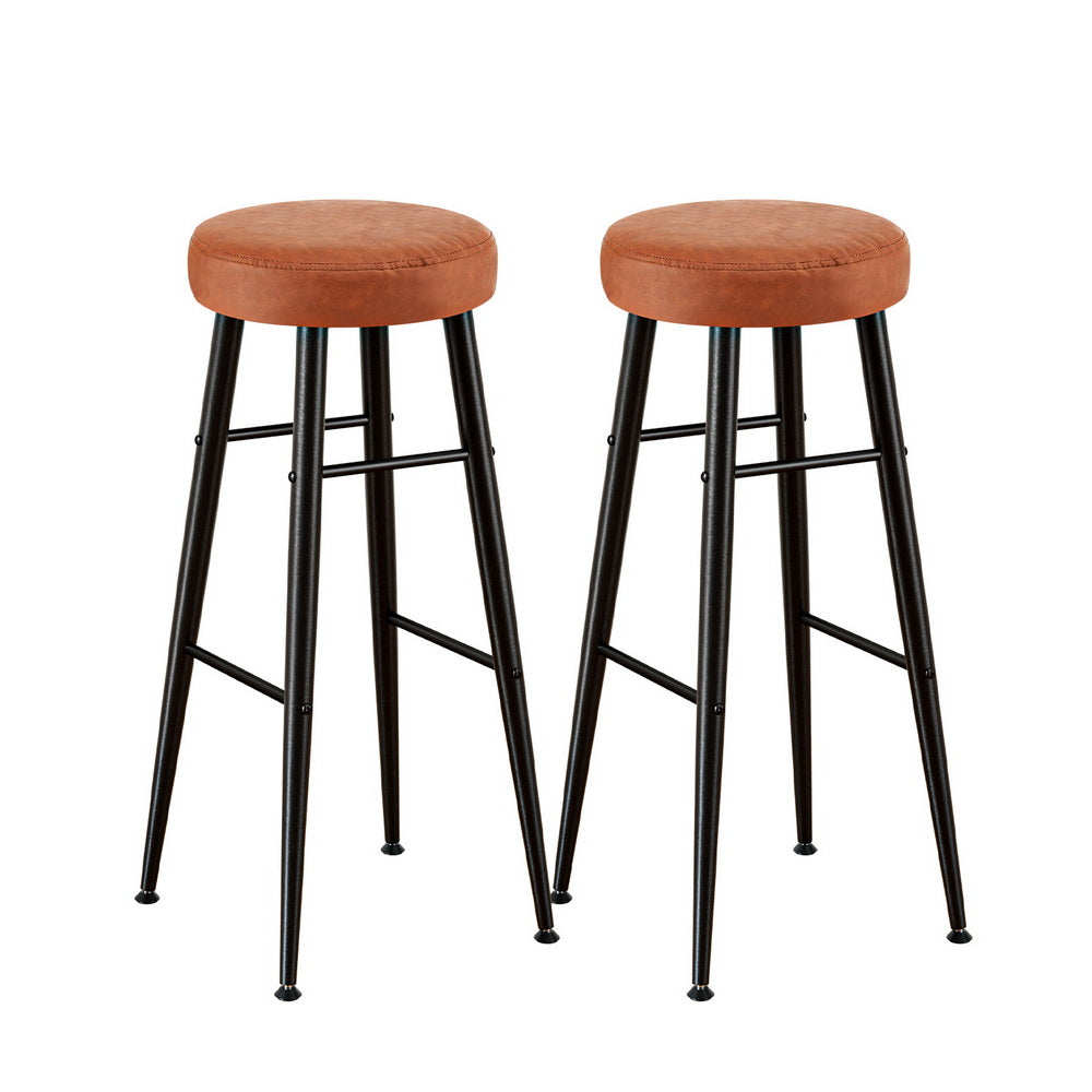 Artiss 2x Bar Stools Kitchen Dining Chairs Counter Round PU Leather Lane Brown-Furniture &gt; Bar Stools &amp; Chairs &gt; Table &amp; Bar Stools-PEROZ Accessories