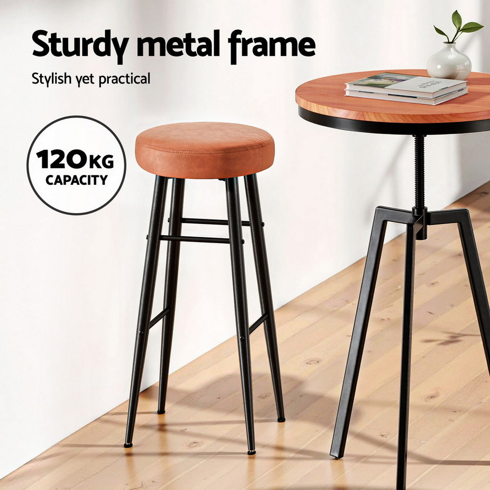 Artiss 2x Bar Stools Kitchen Dining Chairs Counter Round PU Leather Lane Brown-Furniture &gt; Bar Stools &amp; Chairs &gt; Table &amp; Bar Stools-PEROZ Accessories
