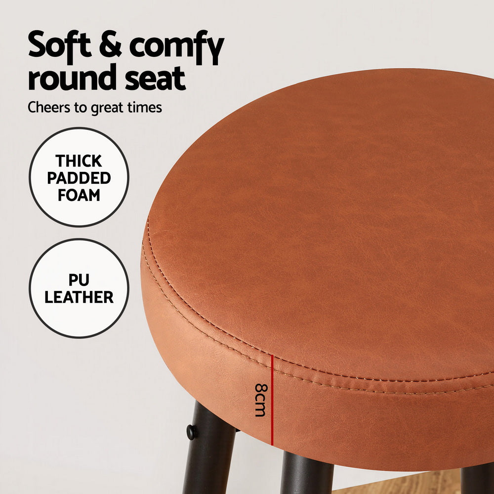 Artiss 2x Bar Stools Kitchen Dining Chairs Counter Round PU Leather Lane Brown-Furniture &gt; Bar Stools &amp; Chairs &gt; Table &amp; Bar Stools-PEROZ Accessories