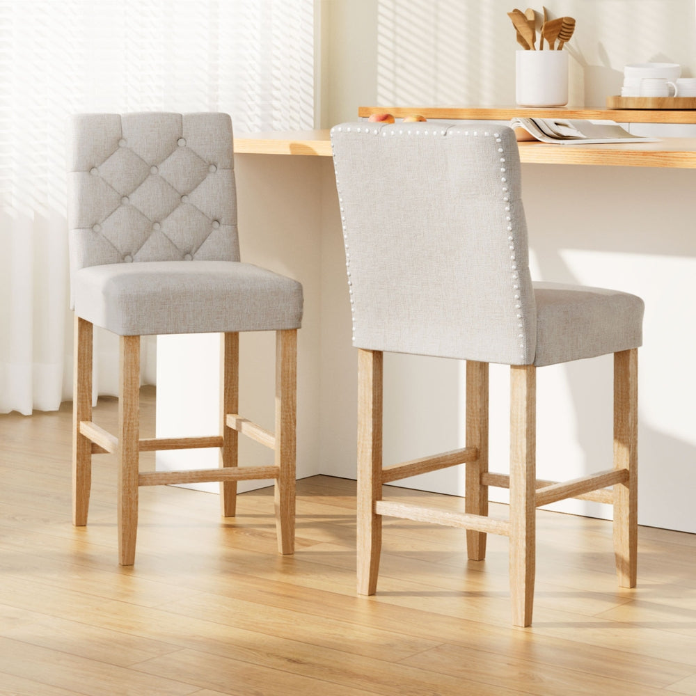 Artiss 2x Bar Stools Linen Upholstered Chairs-Furniture &gt; Bar Stools &amp; Chairs-PEROZ Accessories