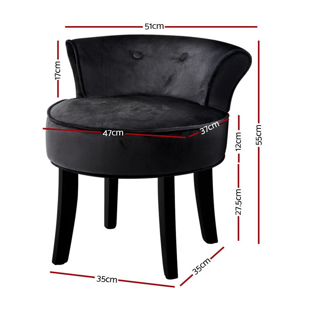 Artiss Vanity Stool Velvet Black Abella-Dressing Tables-PEROZ Accessories