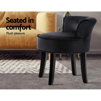 Artiss Vanity Stool Velvet Black Abella-Dressing Tables-PEROZ Accessories